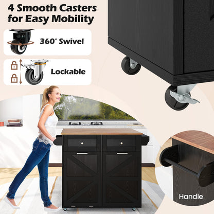 Goflame Kitchen Island Cart with Hidden Tilt Out Trash Can Cabinet, Drop Leaf, 2 Drawers, Towel Rack