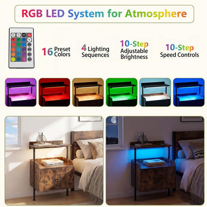 Goflame Nightstand w/Charging Station & LED Light (1/2)
