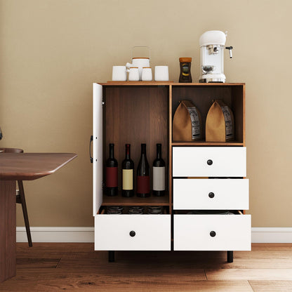 Goflame Storage Cabinet with 4 Drawers Door & Open Compartment, Metal Support Legs