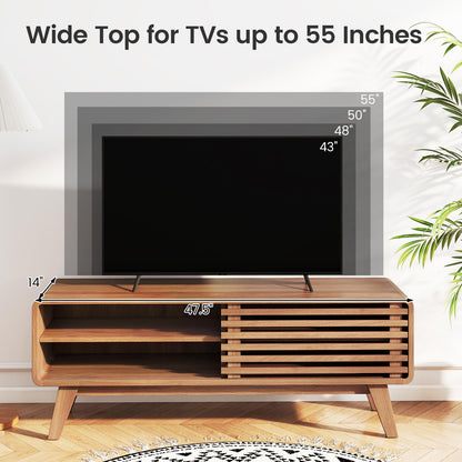 Goflame TV Stand for TVs up to 55" with Sliding Door and Adjustable Shelves for Living Room