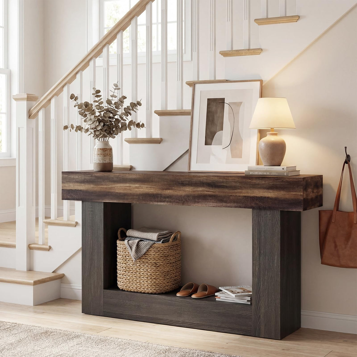 Goflame 63" Farmhouse Console Table | 2-Tier Narrow Entryway Table with Storage Shelf