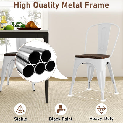 Goflame Metal Dining Chairs Set of 4 Stackable Armless Kitchen Chairs w/Elm Wood Seat
