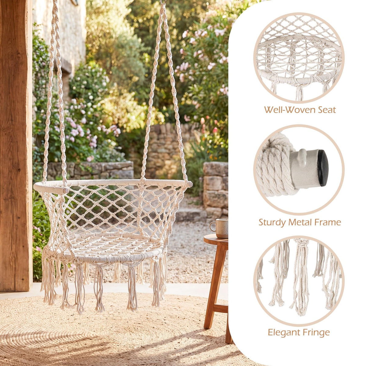 Goflame Hammock Chair | Macrame Swing Chair with Tassels