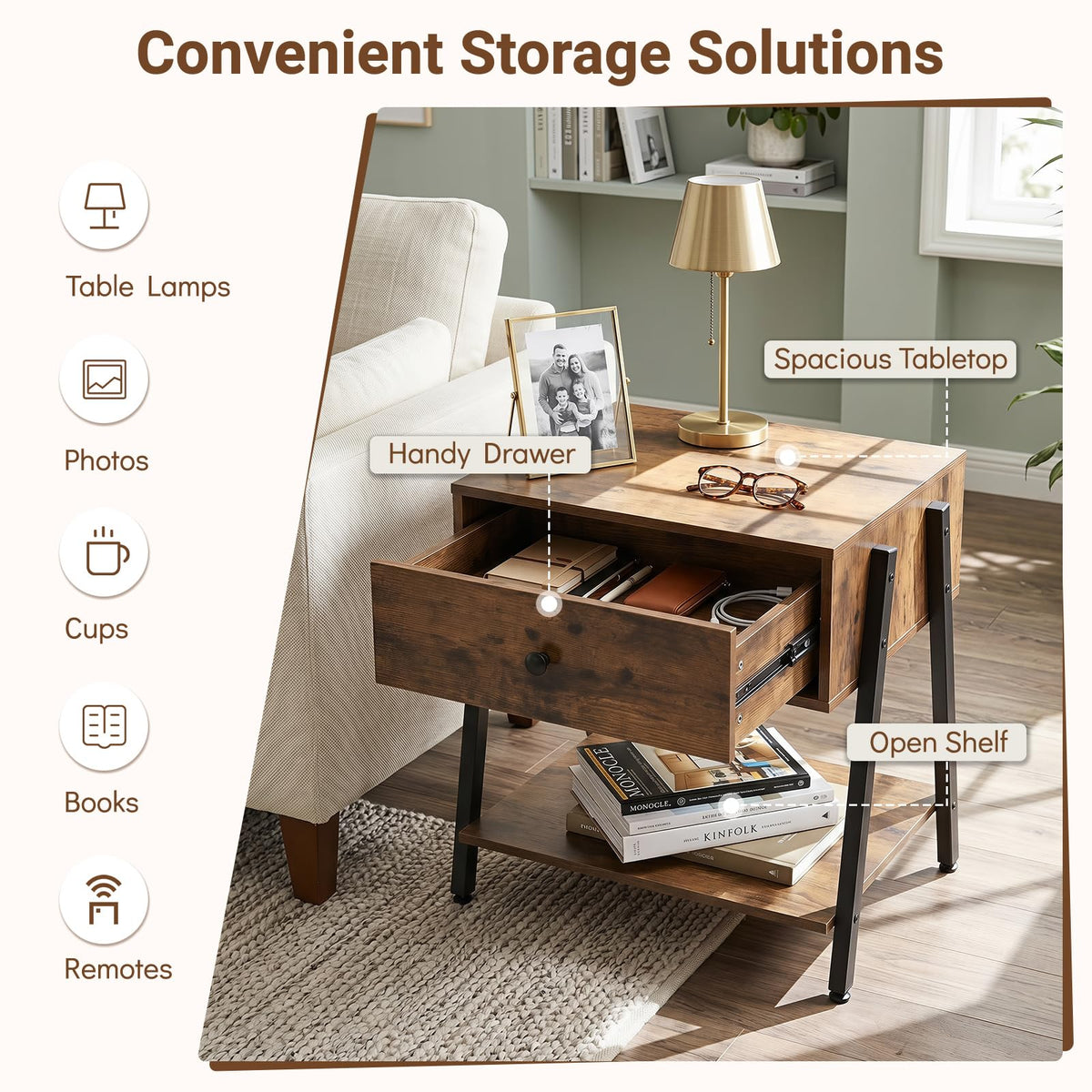 Goflame Industrial Night Stand with Drawer and Open Shelf
