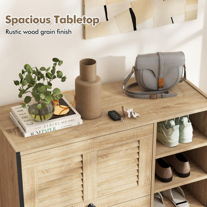 Goflame Shoe Cabinet with Flip & Slide Doors, Shoe Storage Cabinet with Adjustable Cube Shelves(Louvered Doors)
