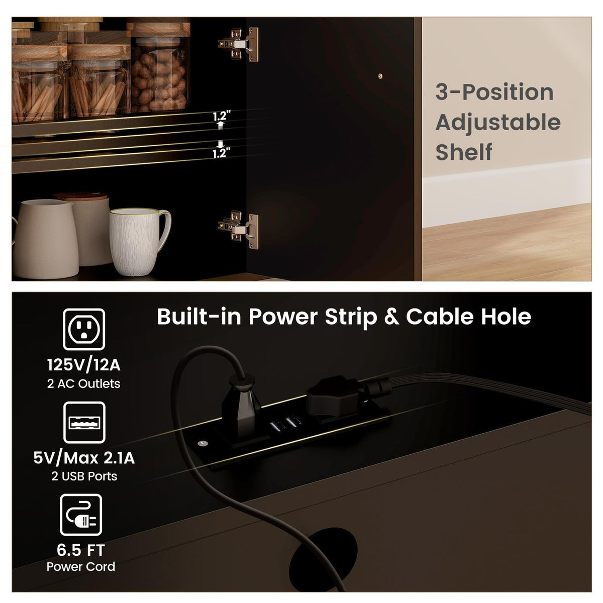 Goflame Rolling Kitchen Island Cart with Drop Leaf, Power Outlet, Spice Rack, 12 Wine Rack