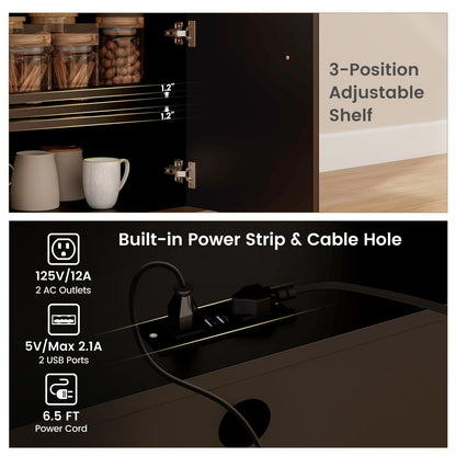 Goflame Rolling Kitchen Island Cart with Drop Leaf, Power Outlet, Spice Rack, 12 Wine Rack