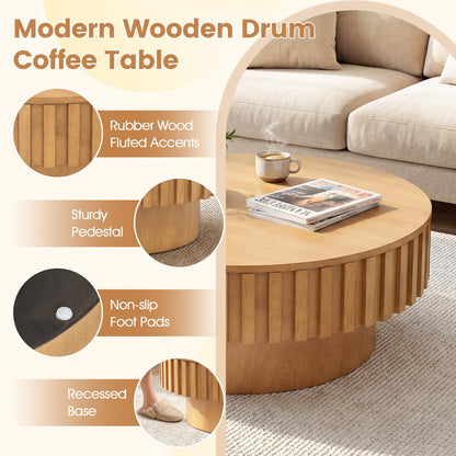 Goflame Round Coffee Table with Storage | Modern Drum Fluted Center Table with Solid Wood Veneered