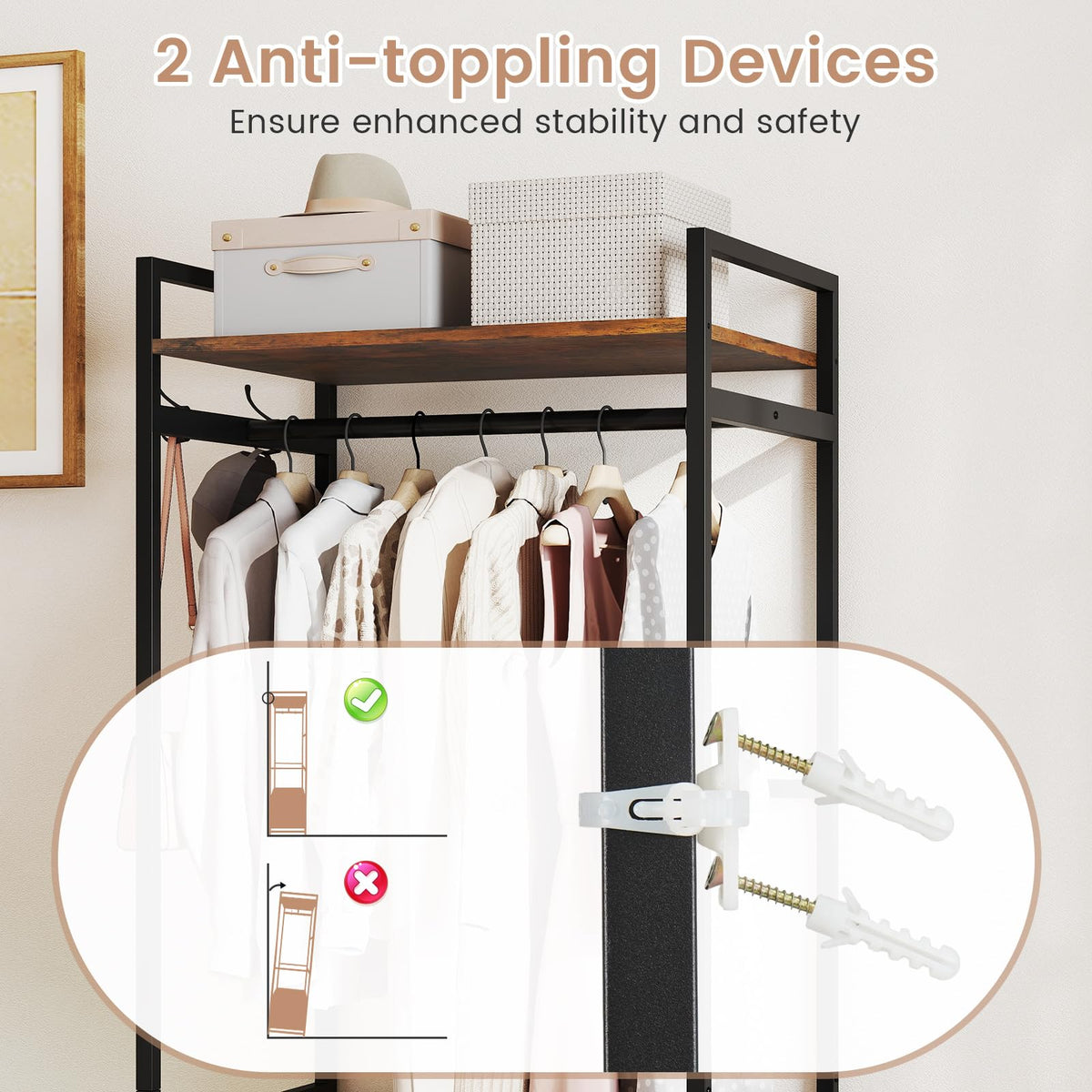 Goflame Clothes Rack with Drawers for Living Room