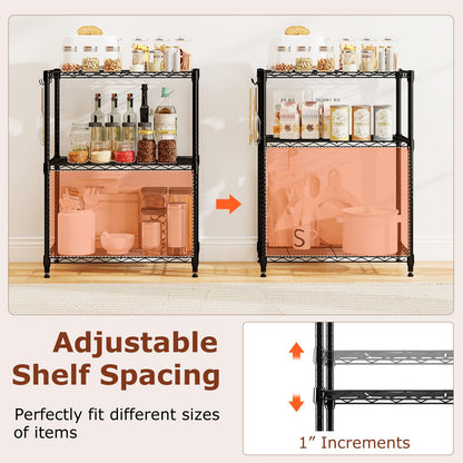 Goflame Storage Shelves Adjustable Wire Shelf Rack w/4 Removable Hooks