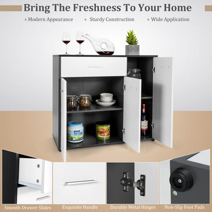 Goflame Buffet Cabinet with Storage, 3 Door Kitchen Cupboard with Large Drawer, Adjustable Shelf