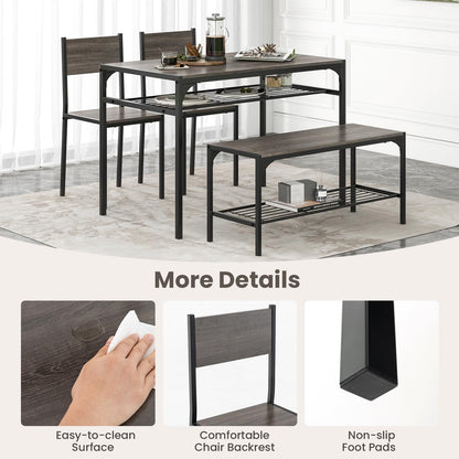 Goflame Dining Table Set for 4, Kitchen Table with Chairs & Bench, Storage Racks