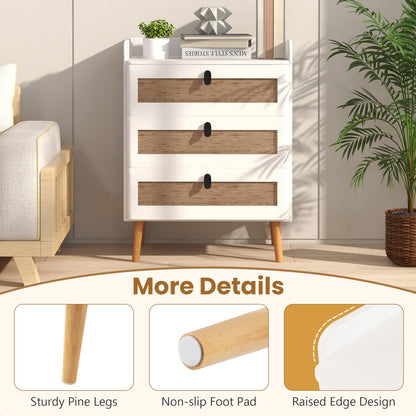 Goflame Rattan Nightstand, Boho 2/3-Drawer Dresser with 4 Solid Wood Legs
