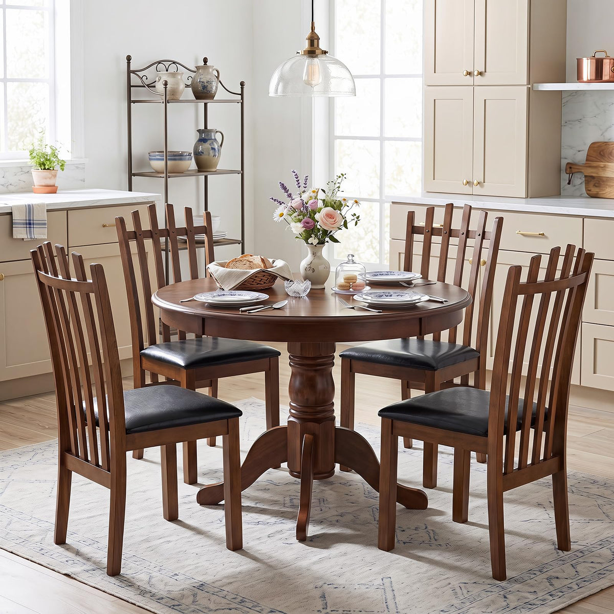 Goflame Wood Dining Chairs Set w/ Rubber Wood Frame