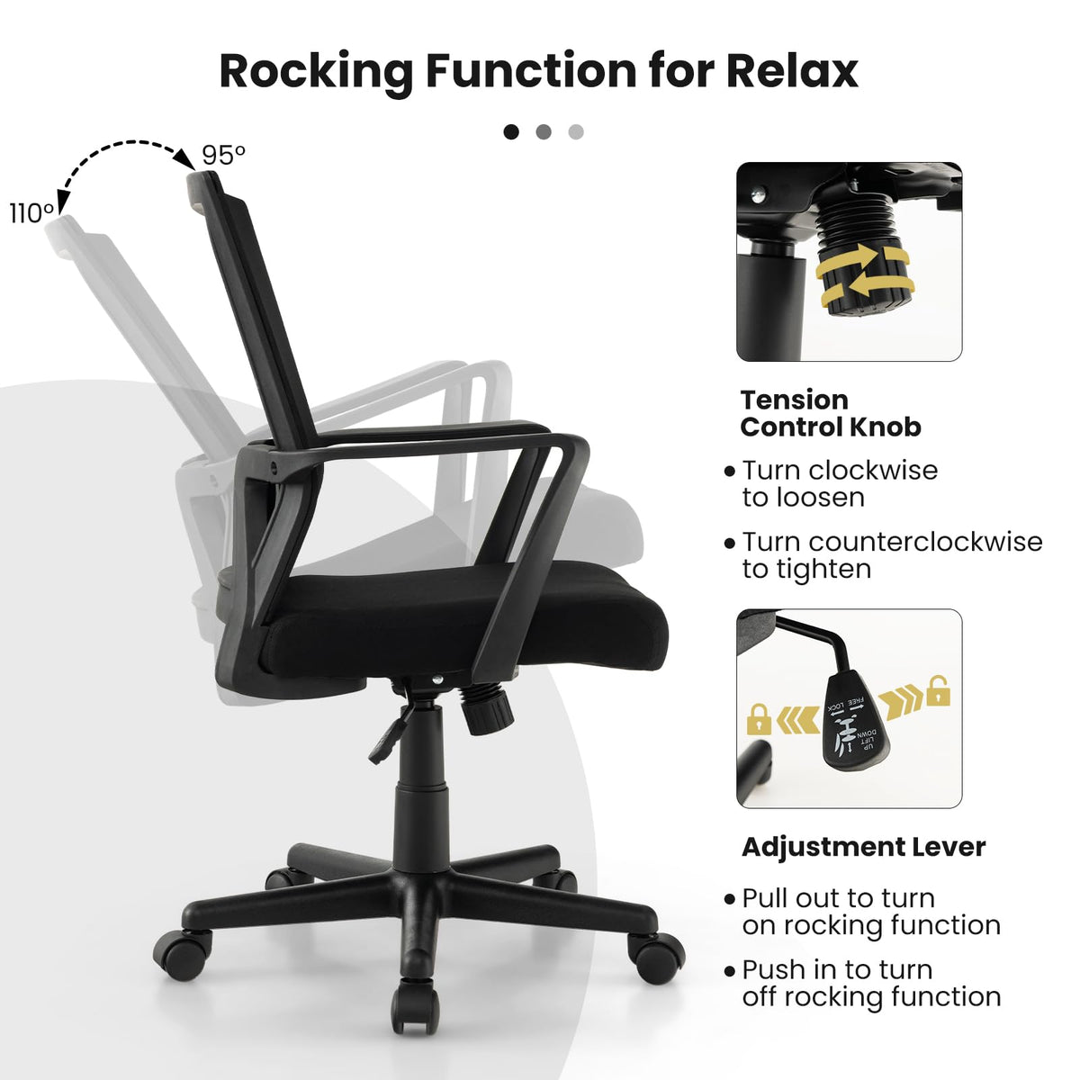 Goflame Office Desk Chair with Lumbar Support, Ergonomic Mesh Office Chair with Wheels and Armrests