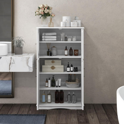 Goflame Bathroom Floor Storage Cabinet - Linen Floor Cabinet with Doors and Adjustable Shelves