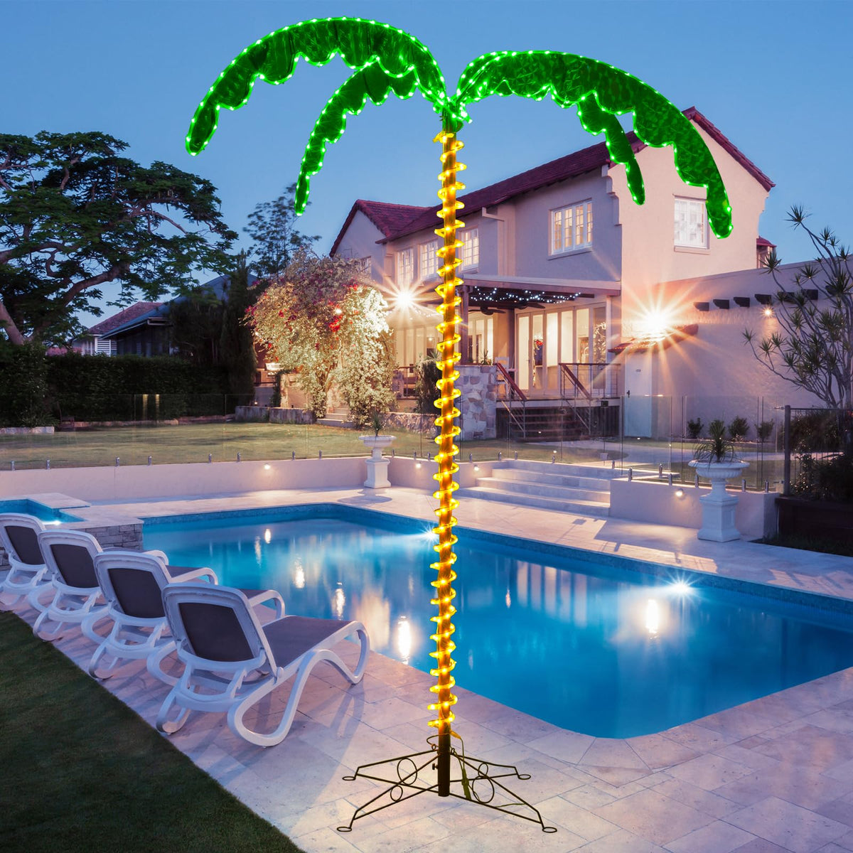 Goflame 7.5 FT Lighted Palm Tree, Tropical Christmas Tree with 332 LED Lights