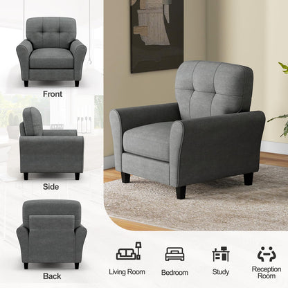 Goflame Modern Mid-Century Accent Chair - Linen Living Room Chair with Tufted Back, Grey