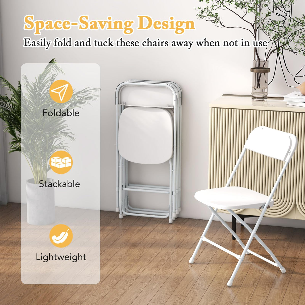 Goflame Folding Chair with Plastic Seat & Back, Heavy-Duty Metal Frame
