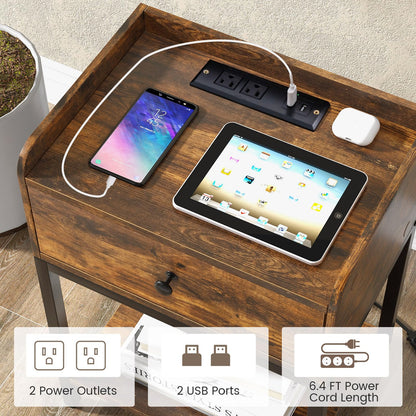 GOFLAME Nightstand with Charging Station
