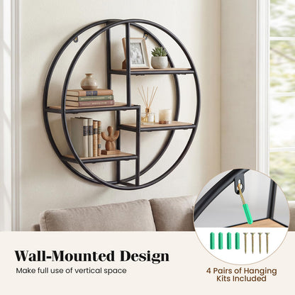 Goflame Industrial Style Round Wall Shelves for Living Room