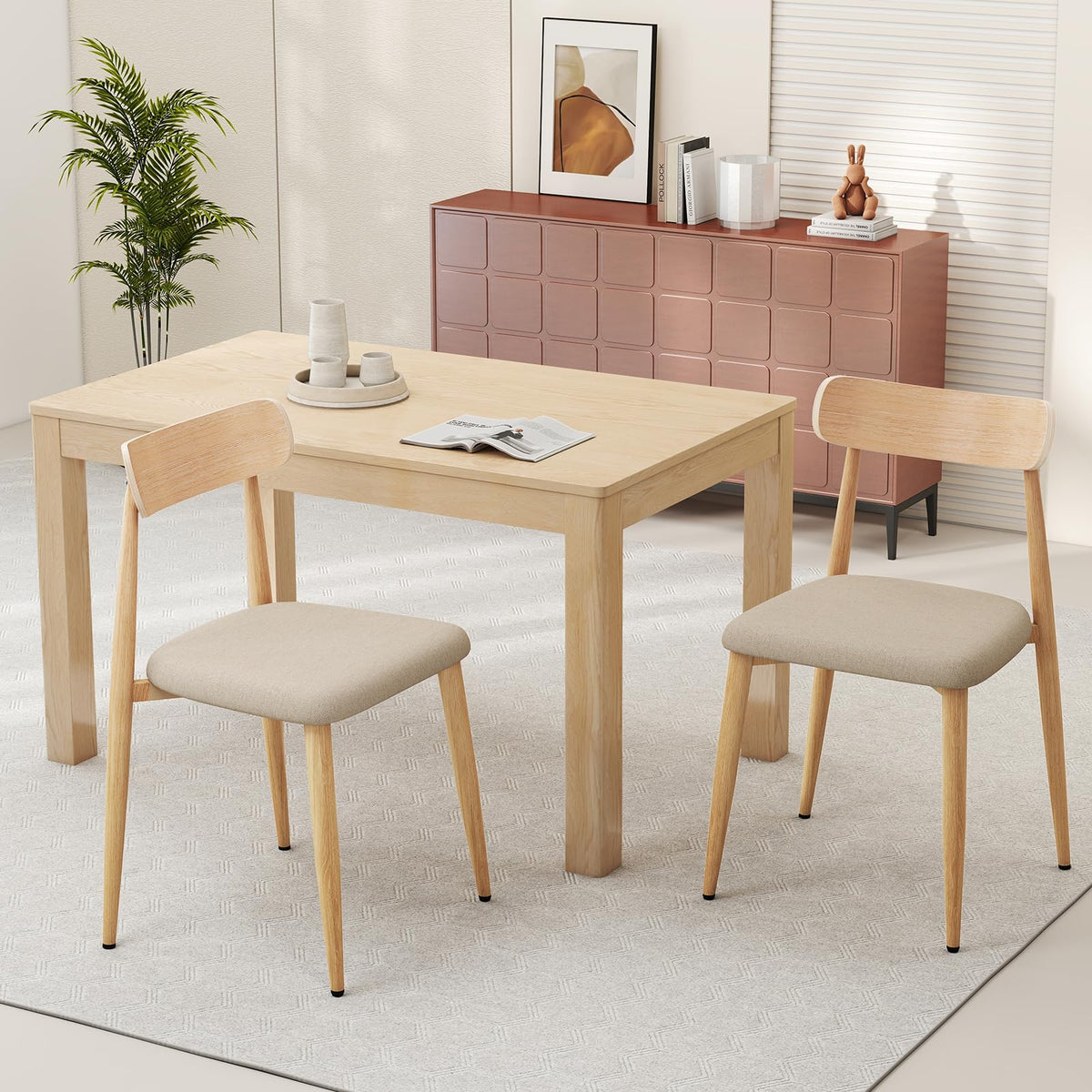 Goflame Linen Fabric Upholstered Modern Dining Chair Set of 2/4 with Padded Seat and Curved Back