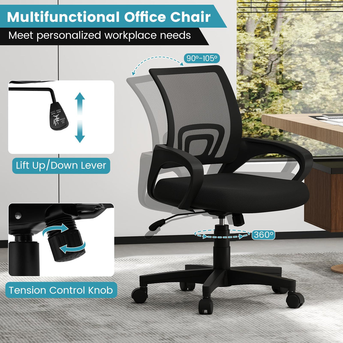 Goflame Ergonomic Mesh Office Chair | Mid-Back Computer Chair with Breathable Backrest
