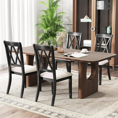 Goflame Wooden Dining Chairs Set of 2/4 Upholstered Kitchen Chair w/Distressed Rubber Wood Legs Curved Cross Back