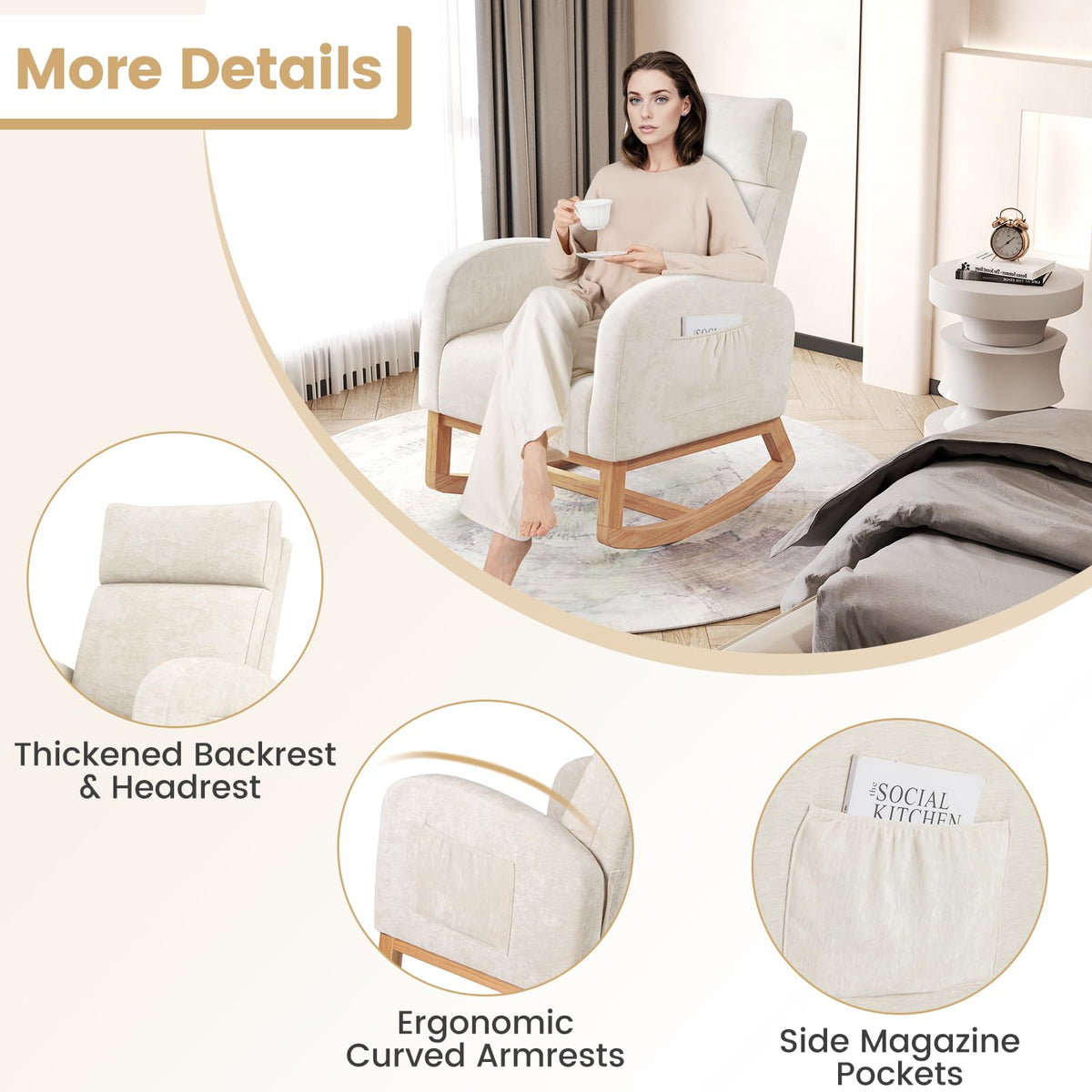 Goflame Rocking Chair Nursery for Living Room