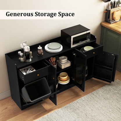 Goflame 55" Farmhouse Buffet Cabinet w/Hidden Tilt Out Trash Can