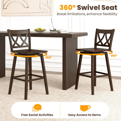 Goflame 29" Bar Stools Set of 2/4, Swivel Wooden Bar Chairs with Rubber Wood Frame, for Kitchen Island, Restaurant & Pub, Dark Grey