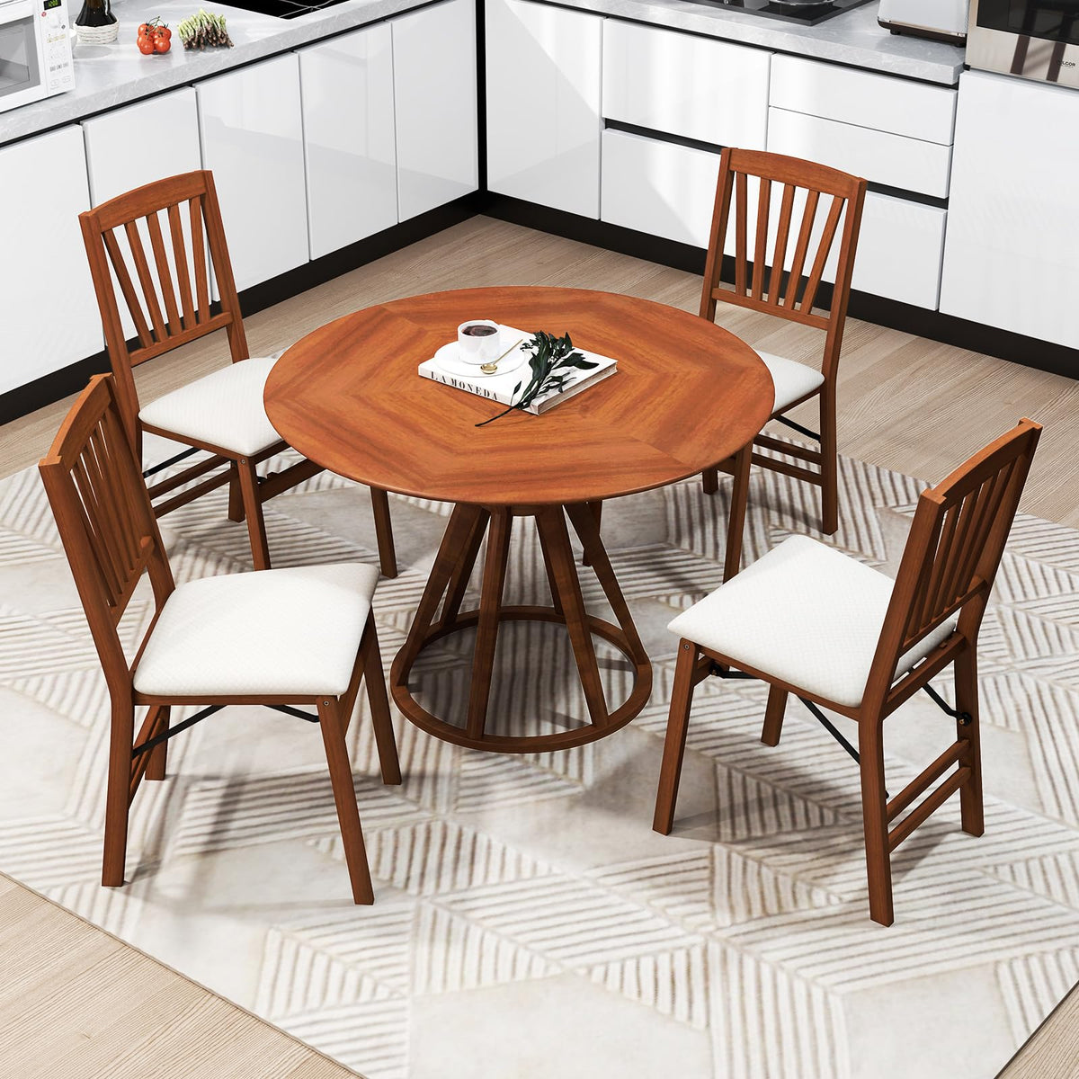 Goflame Folding Dining Chairs Set of 2/4, Modern Kitchen Chairs w/Padded Seat & Slatted Backrest, Rubber Wood Frame