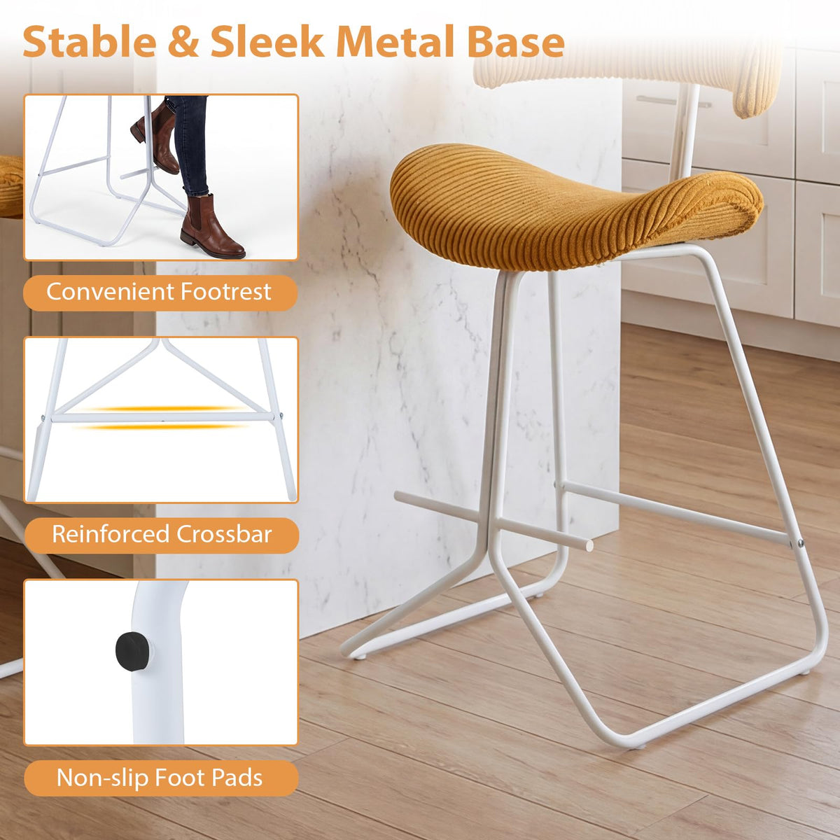 Goflame 25" Fabric Upholstered Armless Counter Height Chairs with Metal Legs & Footrest