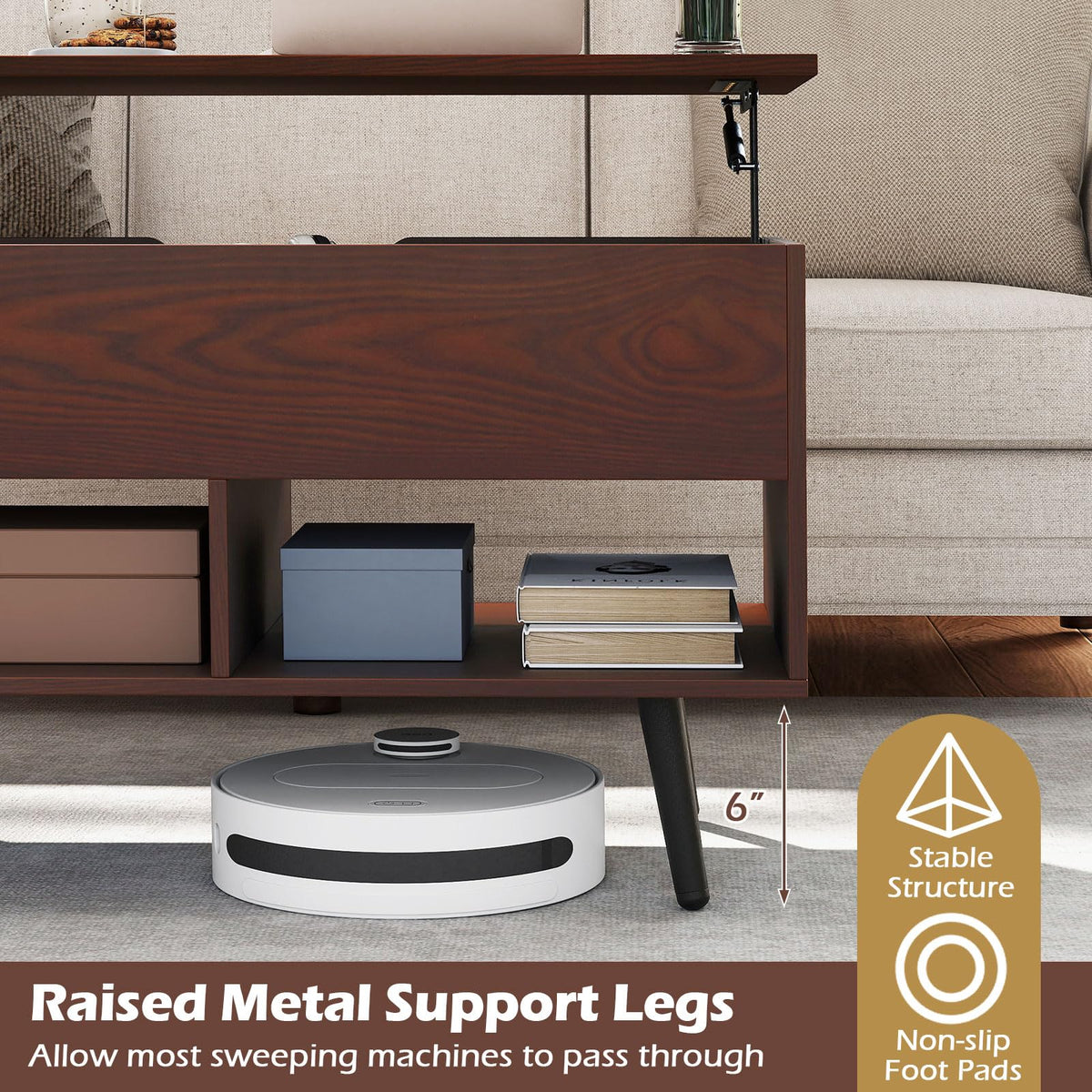 Goflame Lift Top Coffee Table Modern Cocktail Table w/Hidden Compartment & 2 Open Shelves