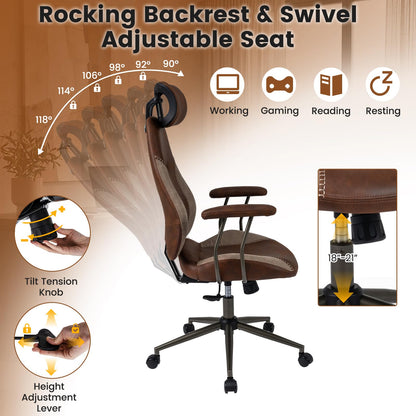 Goflame Ergonomic Mid Century Modern Faux Fur Computer Desk Chair with 2D Headrest