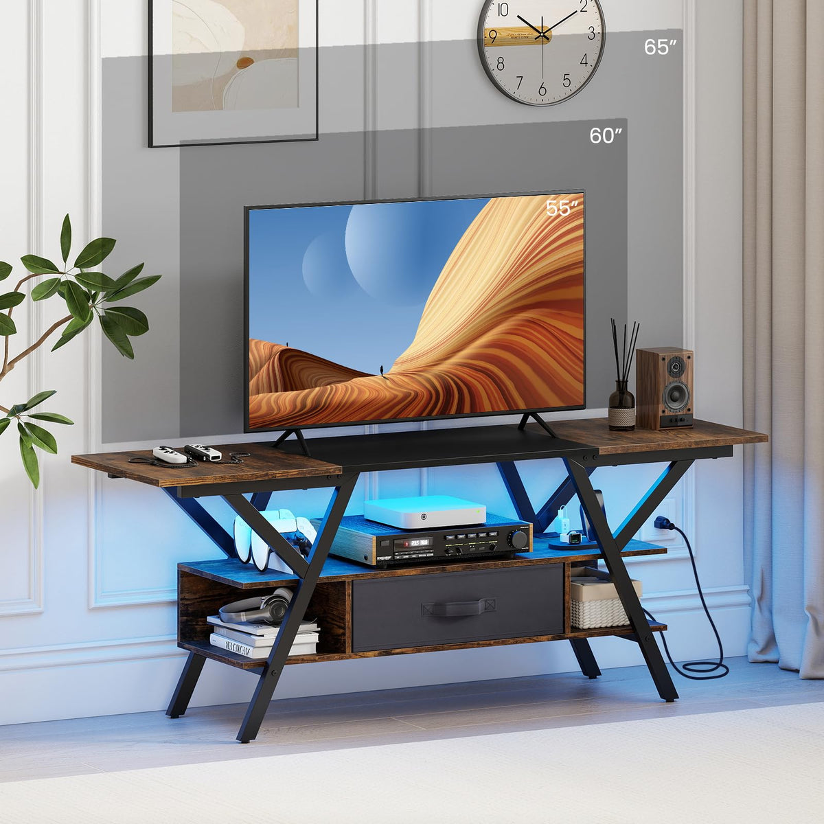 Goflame TV Stand with Power Outlets for 55-65 Inch TV