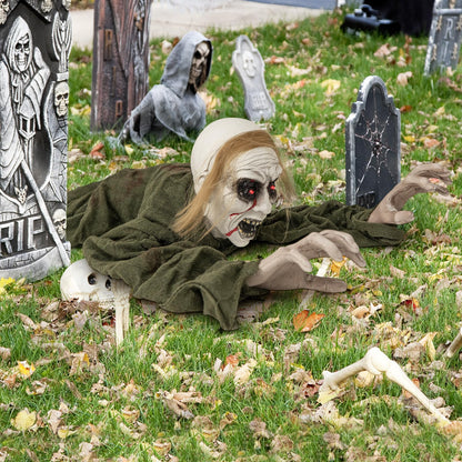 Goflame Halloween Skeleton Groundbreaker Decoration, Sound-Actived Halloween Party Decoration