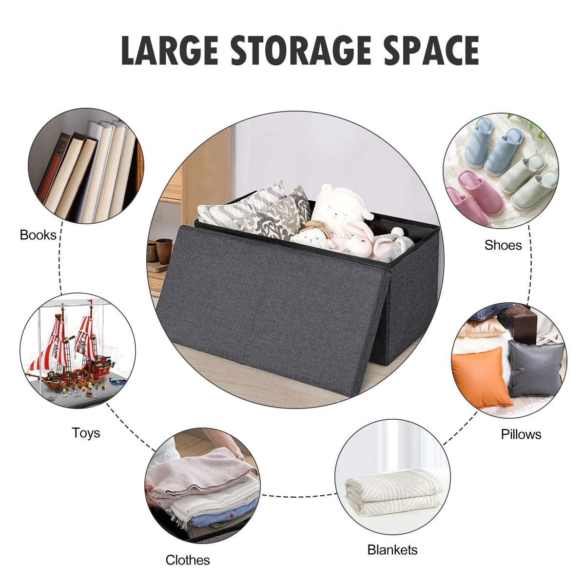 Goflame Folding Storage Ottoman 30 Inches W/ Lift Top
