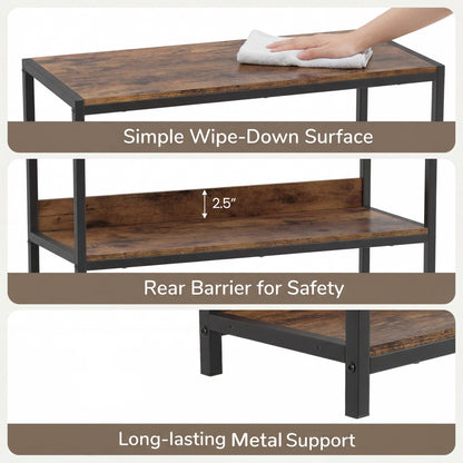 Goflame Industrial 3-Tier Small Bookshelf with Wooden Shelves and Metal Frame