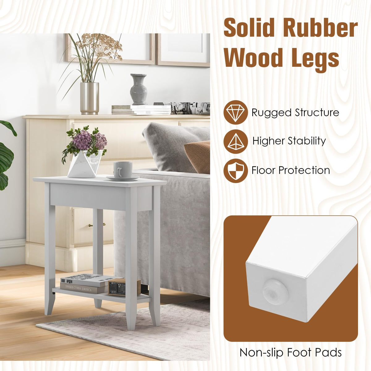 Triangle Side Table with Storage Shelf - Goflame