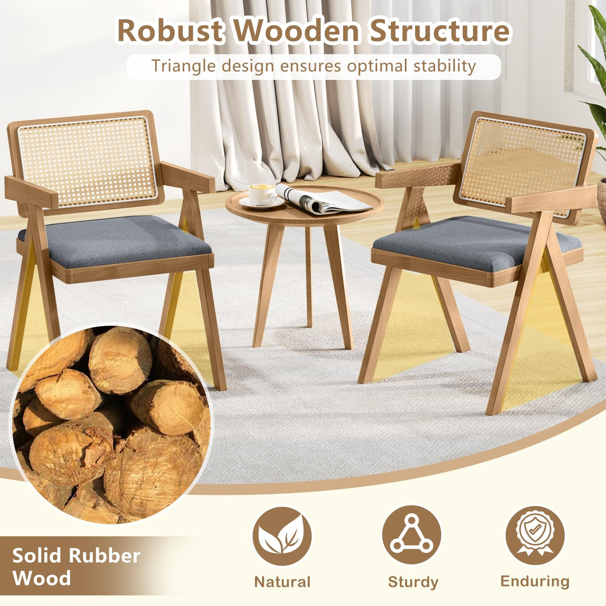 Goflame Rattan Dining Chairs, Leathaire Kitchen Chairs w/Armrests & Padded Cushion