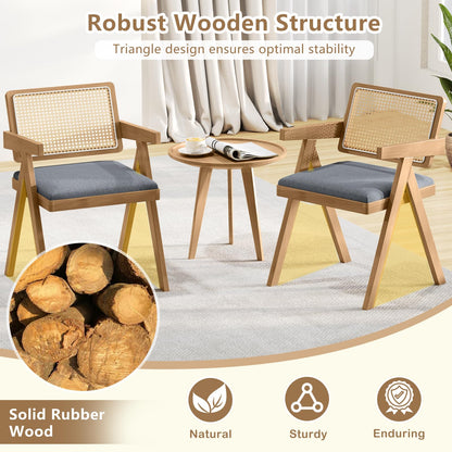Goflame Rattan Dining Chairs, Leathaire Kitchen Chairs w/Armrests & Padded Cushion