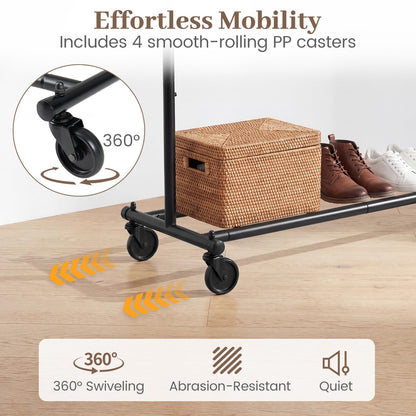 Goflame Extendable Heavy-Duty Rolling Clothing Rack with Wheels