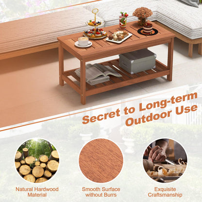 Goflame Hardwood Patio Coffee Table - 2-Tier Wooden Coffee Table