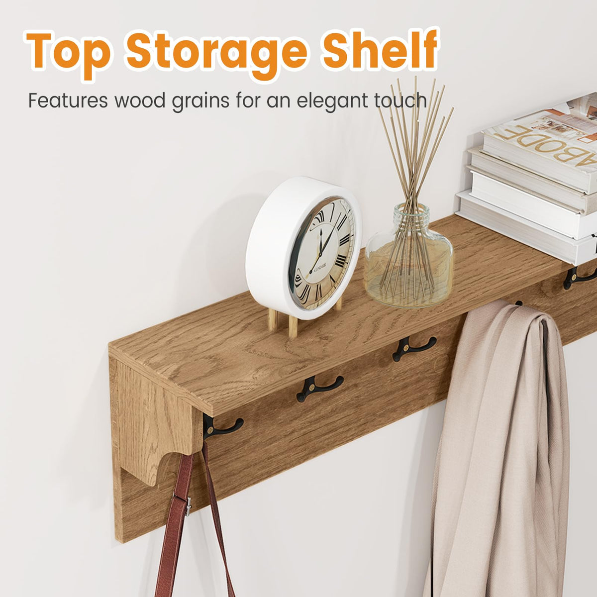 Goflame Wall-Mounted Storage Shelf | 31.5" Wooden Hanging Coat Rack with 6 Hooks