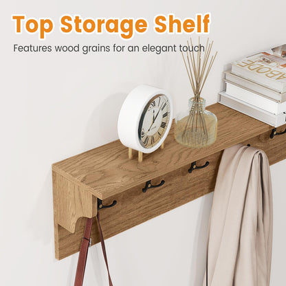 Goflame Wall-Mounted Storage Shelf | 31.5" Wooden Hanging Coat Rack with 6 Hooks