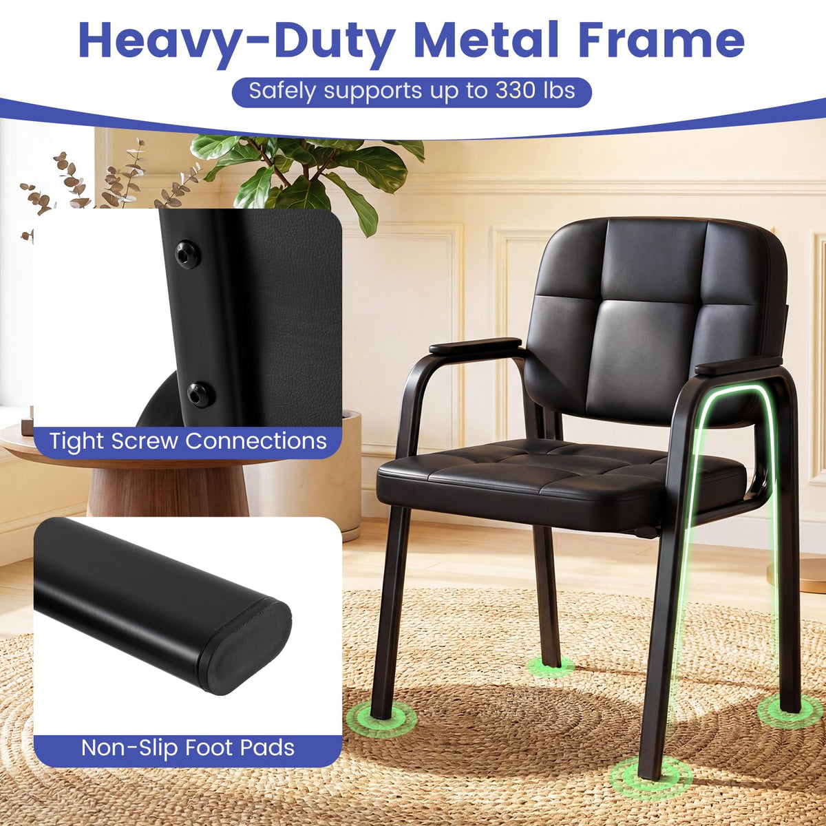 Goflame Leather Office Reception Chairs with Padded Armrests