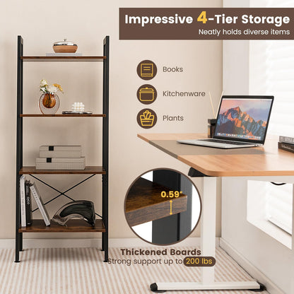Goflame Industrial 4-Tier Bookshelf, Ladder Bookshelf with Metal Frame, Anti-Tipping Kits