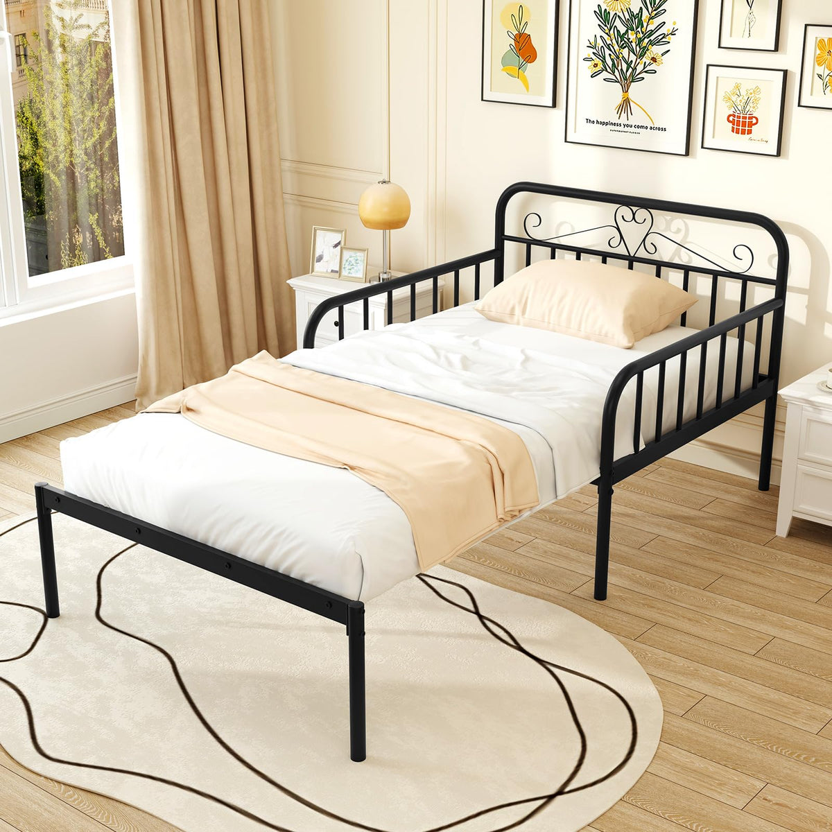 Goflame Metal Twin Bed Frame, Convertible Sofa Bed with Headboard & Armrests, Pull-Out Sleeper Chair Bed