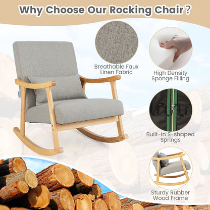 Goflame Upholstered Rocking Chair - Modern Rocker with Rubber Wood Frame, Comfy Backrest & Seat